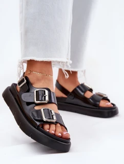 Skórzane Lakierowane Sandały Damskie Z Klamrami Big Star RR274662 Czarne