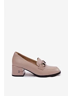 Kožené dámské polobotky na podpatku Vinceza 18116 Béžové