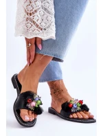 Klapki Z Ozdobnymi Koralikami S.Barski KV-2775-47 Czarne