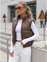 Krátka dámska vesta z ekologickej kože, hnedá, FashionStreet TY5732 Krátka dámska vesta z ekologickej kože, hnedá, FashionStreet TY5732