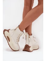 Skórzane Ocieplane Botki Damskie Na Platformie GOE SS2N4300 Jasnobeżowe