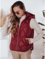 Dámska prešívaná vesta s kapucňou MISSVEST bordová FashionStreet TY5017