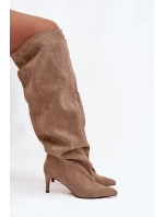 Kozaki Damskie Na Szpilce Wsuwane Beżowe Mavilla