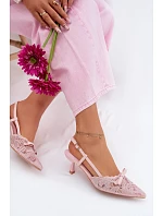 Dámské krajkové sandály na podpatku s mašlí Růžové Maribelle