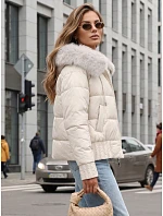 Dámska zimná prešívaná bunda s kožušinou, biela, FashionStreet TY5832 Dámska zimná prešívaná bunda s kožušinou, biela, FashionStreet TY5832