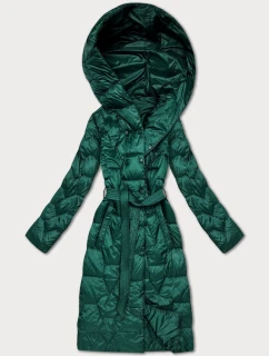 Prešívaný kabát s opaskom Libland tmavozelený (LD-7806)