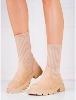 Zaujímavé hnedé členkové topánky na plochom podpätku pre ženy Zaujímavé hnedé členkové topánky na plochom podpätku pre ženy