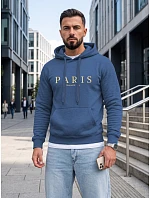 Pánska mikina s kapucňou a potlačou PARIS, modrá, FashionStreet NX5147BX Pánska mikina s kapucňou a potlačou PARIS, modrá, FashionStreet NX5147BX