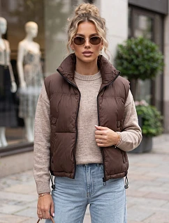 Dámska krátka prešívaná zateplená vesta, hnedá, FashionStreet TY5972