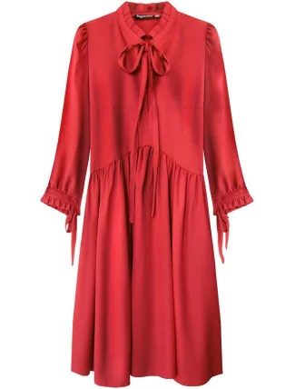 Červené dámske šaty s volánikovým stojačikom (208ART)