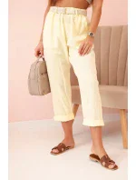 Dámske ľanové nohavice s bavlnou a opaskom - žlté
