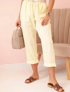 Dámske ľanové nohavice s bavlnou a opaskom - žlté