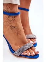 Zamszowe Sandały Na Szpilce Z Dżetami Niebieskie Moments