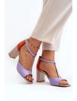 Skórzane Sandały Na Słupku Laura Messi 2759 Fioletowe