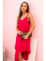 Dámske šaty bez ramienok s asymetrickým lemom fuchsiová Dámske šaty bez ramienok s asymetrickým lemom fuchsiová