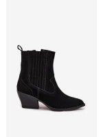 Zamszowe Botki Kowbojki Damskie Na Słupku Ocieplane Czarne Dylira