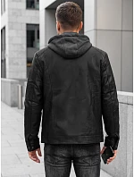 Pánska zateplená bunda z ekokože s kapucňou, čierna, FashionStreet TX5147 Pánska zateplená bunda z ekokože s kapucňou, čierna, FashionStreet TX5147