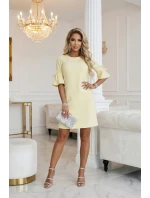 217-12 NEVA Dámske trapézové šaty so zaväzovaním na rukávoch - pastelovo žlté