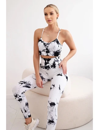 Fitness set top s nastaviteľnými ramienkami + push up legíny biely