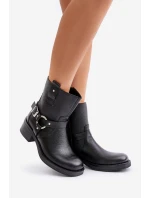 Zazoo 60480 Skórzane Botki Na Niskim Obcasie Ocieplane Czarne