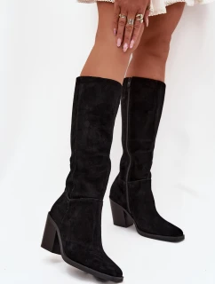 Zamszowe Kozaki Na Słupku Zamek Czarne Lissara