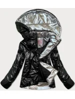 Dámska čierna lesklá bunda (W586)