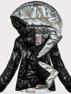 Dámska čierna lesklá bunda (W586)