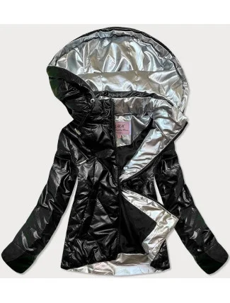 Dámska čierna lesklá bunda (W586)