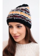Dámska zimná čiapka s farebnou priadzou a elastickou šnúrkou K352 black+orange neon