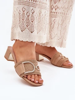 Dámske sandále na podpätku s ozdobnými detailmi Dark Beige Julinemi
