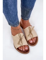 Zazoo 2659 Skórzane Klapki Damskie Beżowe