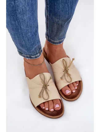 Zazoo 2659 Skórzane Klapki Damskie Beżowe