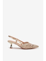 Pletené dámské sandály na podpatku zlaté Selinae
