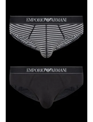 Pánske slipy 2PACK 111733 3F542 16844 čiernosivé s prúžkom - Emporio Armani