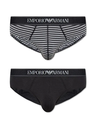 Pánske slipy 2PACK 111733 3F542 16844 čiernosivé s prúžkom - Emporio Armani