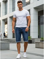 Pánske džínsové šortky s elastickým pásom tmavomodré FashionStreet SX2613