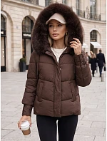 Dámska prešívaná bunda s kožušinovou kapucňou, hnedá, FashionStreet TY5894 Dámska prešívaná bunda s kožušinovou kapucňou, hnedá, FashionStreet TY5894