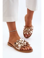 Zazoo 40381 Damskie Skórzane Klapki Na Płaskim Obcasie Złote