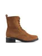 Exkluzívne hnedé dámske členkové topánky na širokom podpätku Exkluzívne hnedé dámske členkové topánky na širokom podpätku