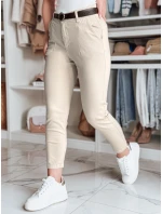 Dámske bavlnené nohavice slim fit s opaskom TAIRONIK light beige FashionStreet UY2546