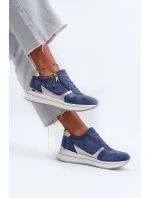 Sneakersy Damskie Na Platformie Z Ażurowym Wzorem I Brokatem INBLU IN000372 Niebieskie