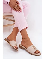 Pantofle z přírodní kůže Ploché podpatky Ozdoba S.Barski KV61-6019 Nude