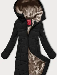 Dámska zimná bunda s kožušinovou podšívkou LHD čierna (LHD-24578)