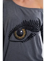 Blúzka s potlačou a dlhším chrbtom v grafitovej farbe