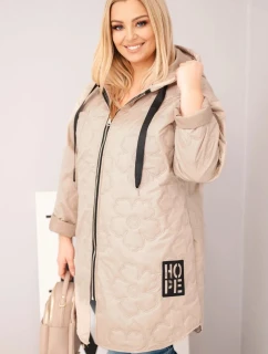 Dámska prešívaná bunda s kapucňou a nápisom HOPE v tmavobéžovej farbe