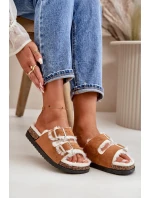 Damskie Kapcie Klapki Z Klamrami I Futerkiem Camel Ezilena