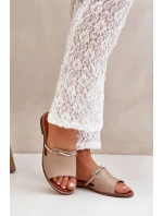 Skórzane Klapki Lewski Shoes 3047 Ciemnobeżowe