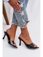 Lakované dámské pantofle na podpatku černé Lirissa