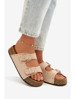 Dámské pantofle se zlatými sponkami a knoflíky Jasnobeżowe Tervina