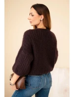 Dámsky mohérový sveter s krátkymi rukávmi hnedý